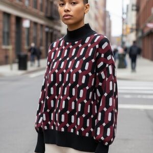 Christian Siriano Black and Red Geometric Mock Sweater Size XL